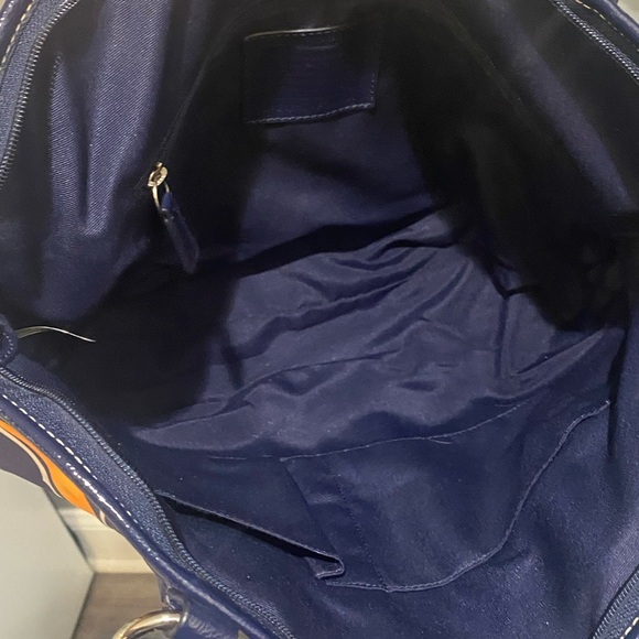 Coach Signature Satchel Navy and Orange Handbag With Leather Trim. COA! - Picture 6 of 11